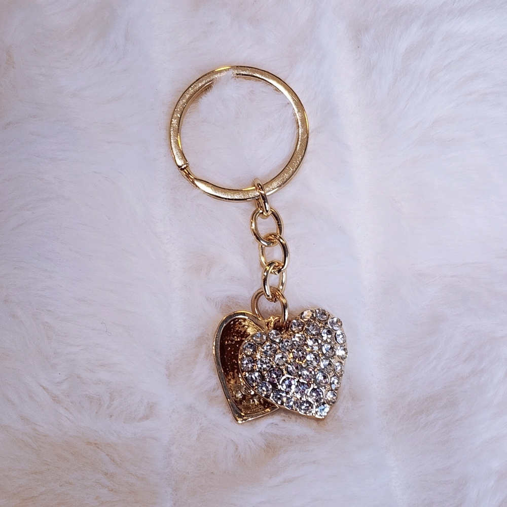 Gold Heart Keychain with Rhinestones